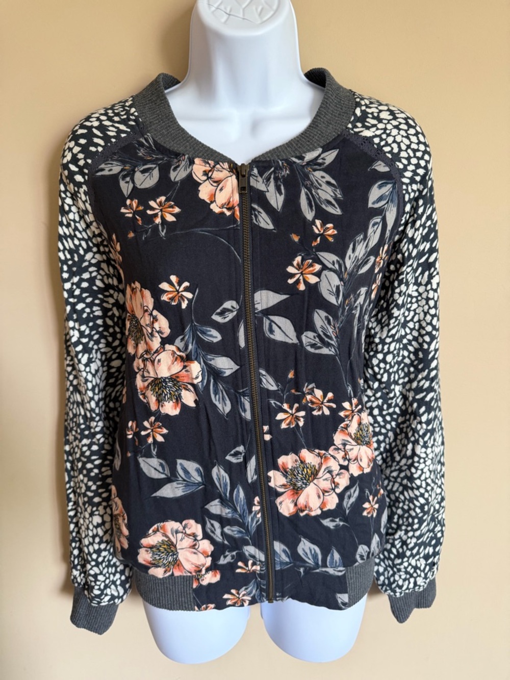 Saltwater Luxe Floral Print Lightweight Long Sleeve Bomber Full Zip Sz L